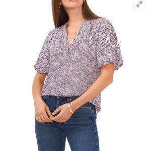 Vince Camuto Leopard Puff Sleeve Georgette Blouse - Pink Chalk